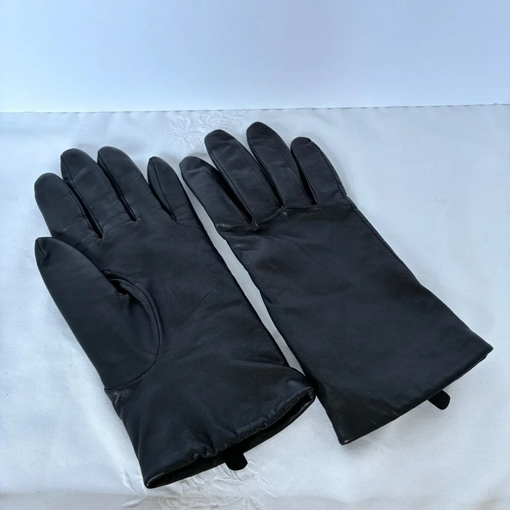 Leather Gloves Women L Black Genuine Leather Classic Winter Classic Formal Chic